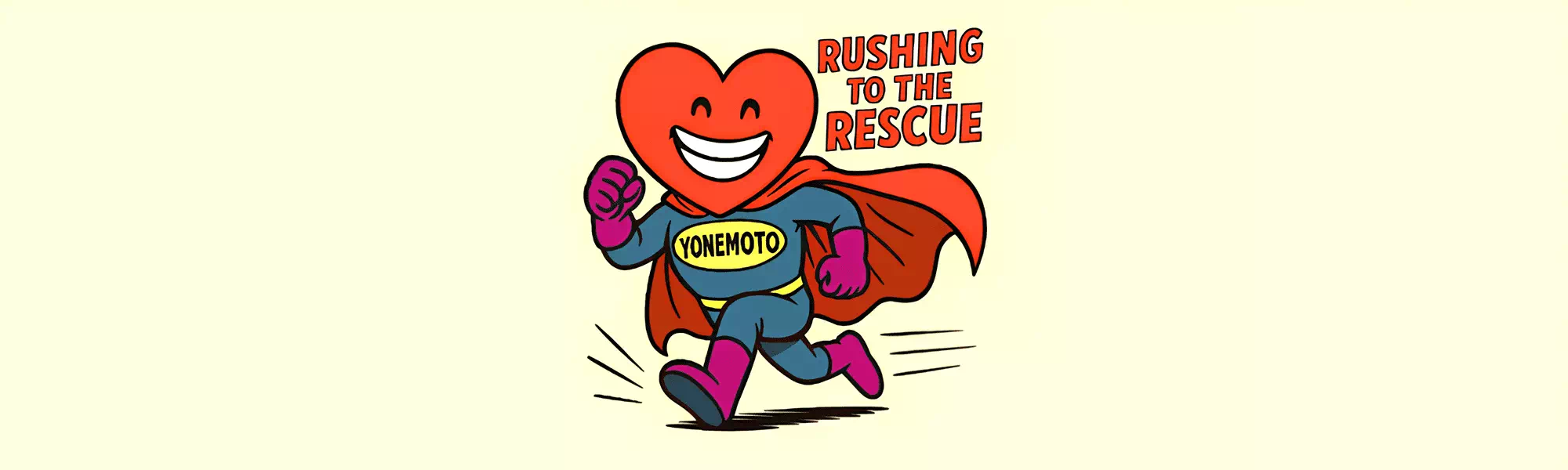 街中を走るヨネモト興産のマスコットキャラクター『YONEMOTOくん』